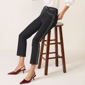 Good American Studded Good Legs Straight Jean Black 417